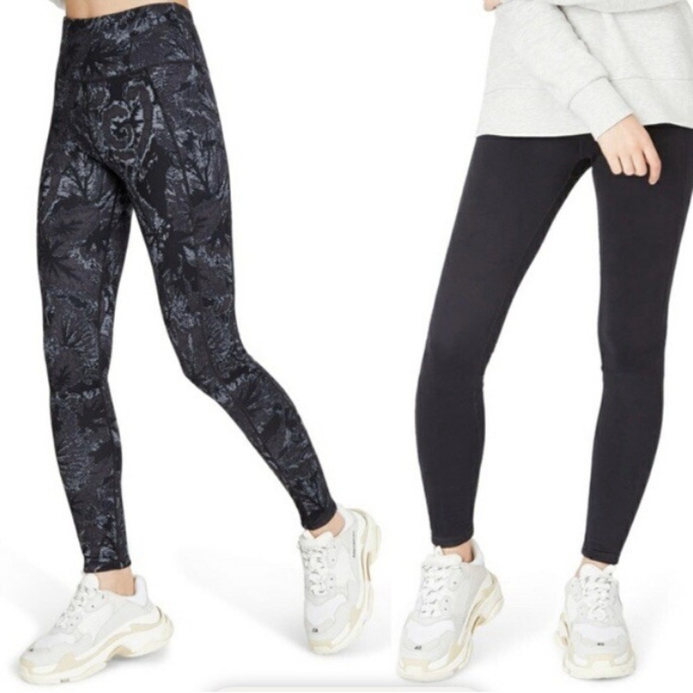 Sweaty Betty Black & Charcoal Printed and Solid Leggings Duo